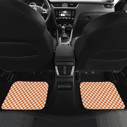 Orange And White Checkered Pattern Print Front and Back Car Floor Mats