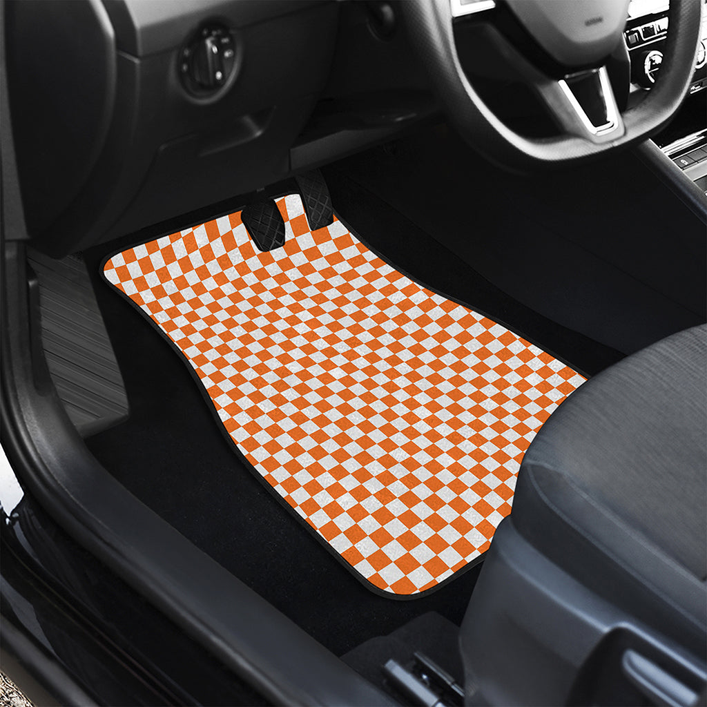 Orange And White Checkered Pattern Print Front and Back Car Floor Mats