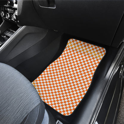 Orange And White Checkered Pattern Print Front and Back Car Floor Mats
