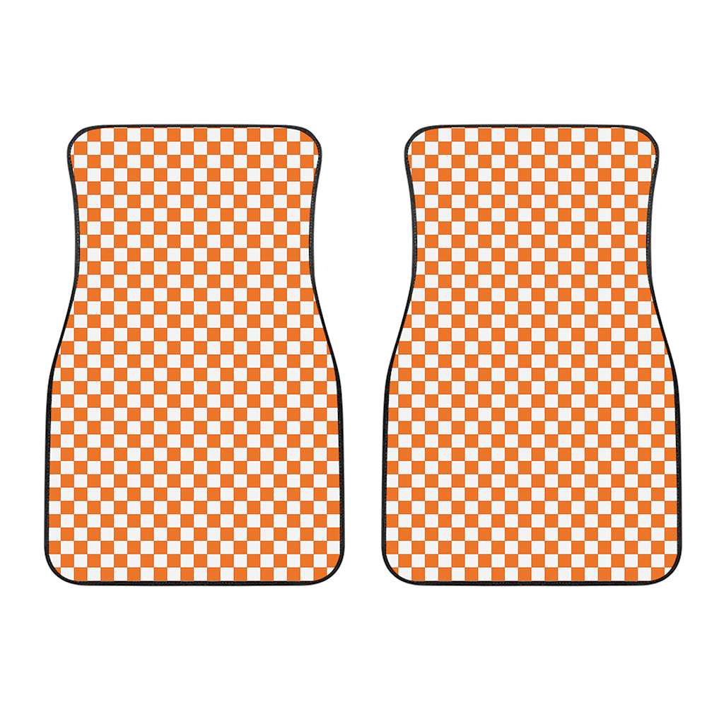Orange And White Checkered Pattern Print Front Car Floor Mats