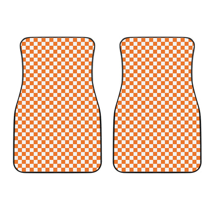 Orange And White Checkered Pattern Print Front Car Floor Mats