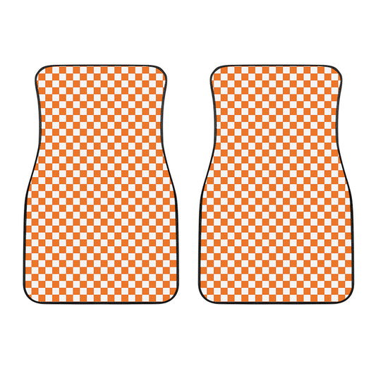 Orange And White Checkered Pattern Print Front Car Floor Mats