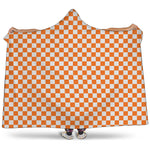 Orange And White Checkered Pattern Print Hooded Blanket