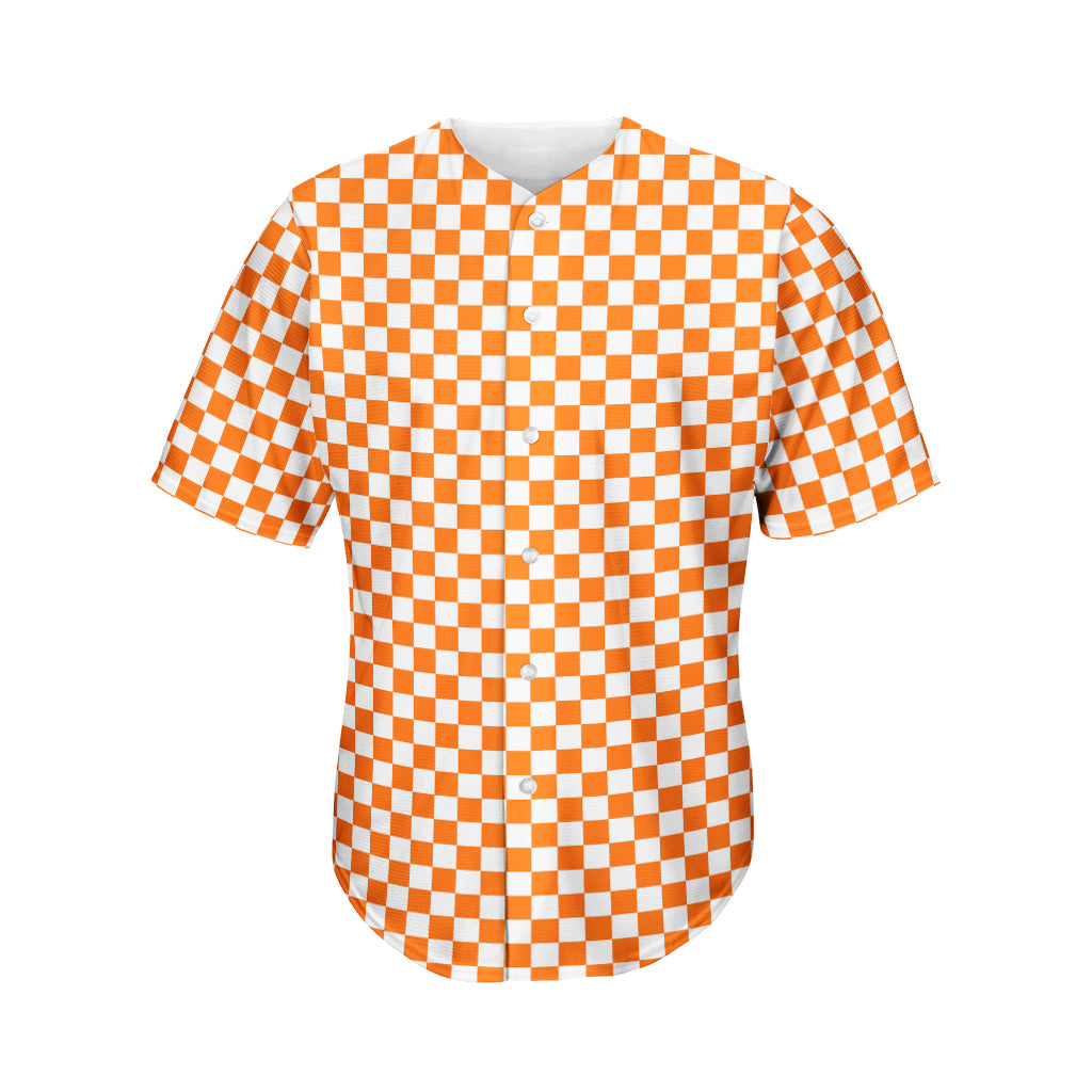 Orange And White Checkered Pattern Print Men's Baseball Jersey