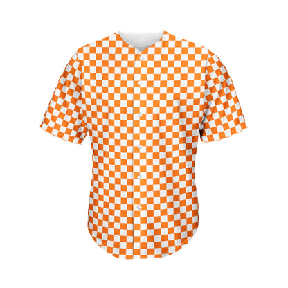 Orange And White Checkered Pattern Print Men's Baseball Jersey