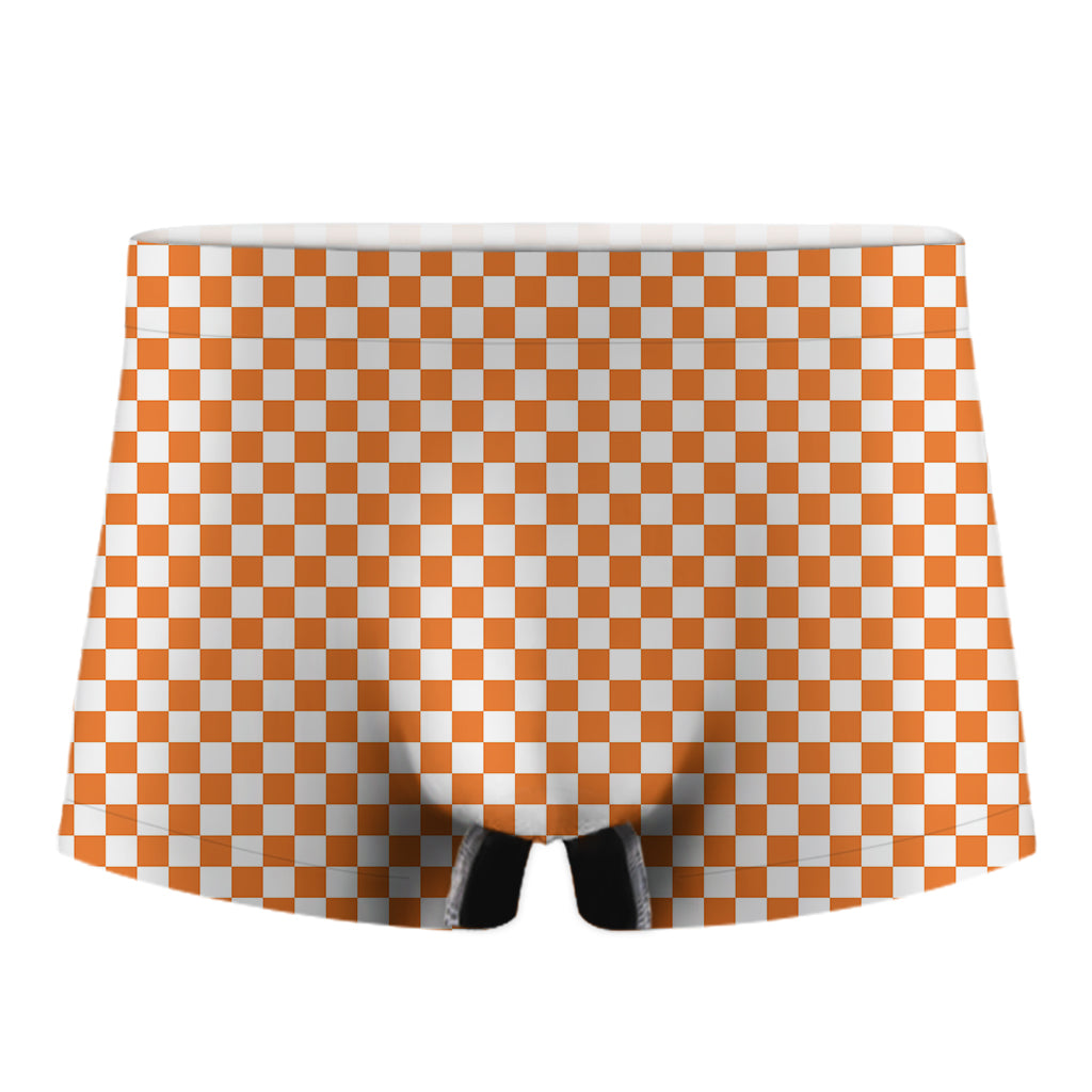 Orange And White Checkered Pattern Print Men's Boxer Briefs