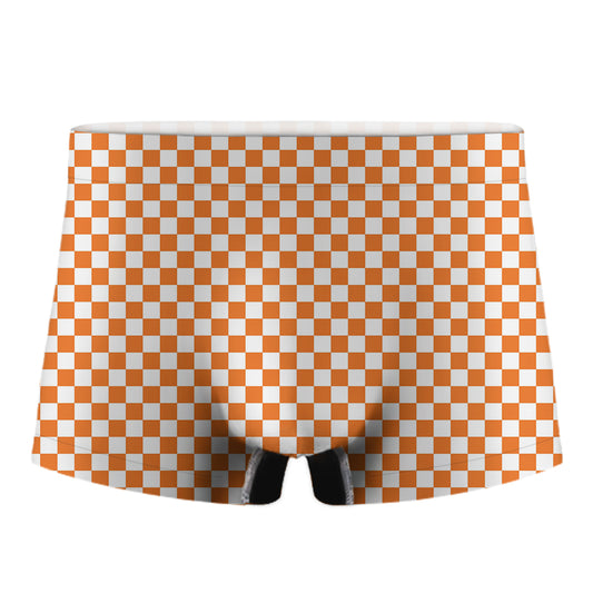 Orange And White Checkered Pattern Print Men's Boxer Briefs
