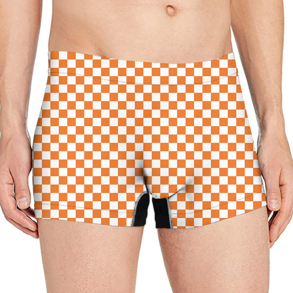 Orange And White Checkered Pattern Print Men's Boxer Briefs