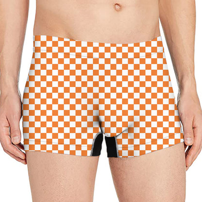 Orange And White Checkered Pattern Print Men's Boxer Briefs