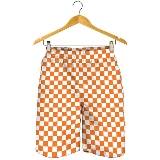 Orange And White Checkered Pattern Print Men's Shorts