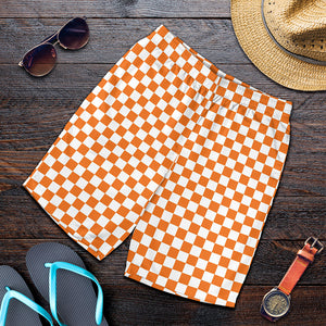 Orange And White Checkered Pattern Print Men's Shorts