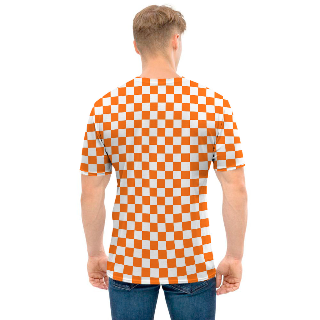 Orange And White Checkered Pattern Print Men's T-Shirt