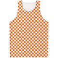 Orange And White Checkered Pattern Print Men's Tank Top