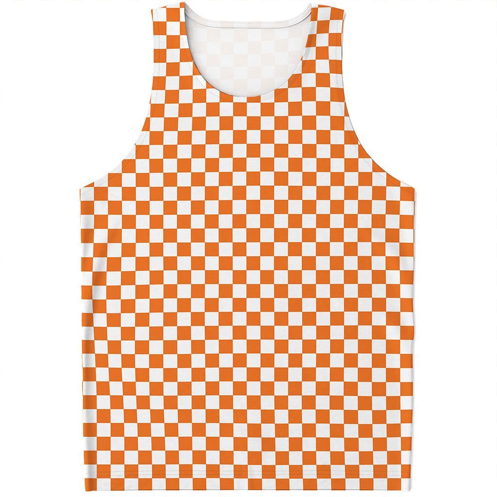 Orange And White Checkered Pattern Print Men's Tank Top