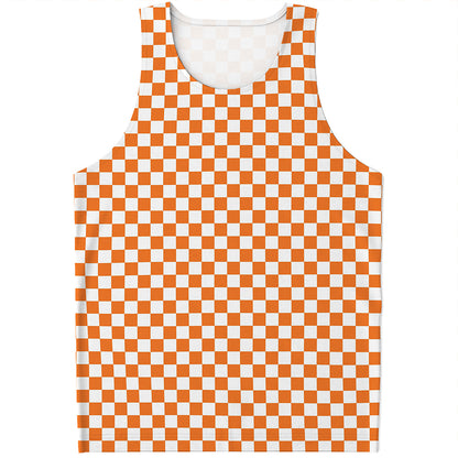 Orange And White Checkered Pattern Print Men's Tank Top