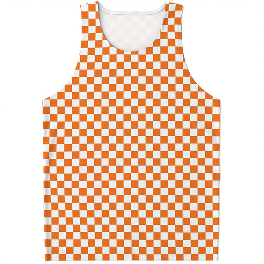 Orange And White Checkered Pattern Print Men's Tank Top