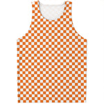 Orange And White Checkered Pattern Print Men's Tank Top