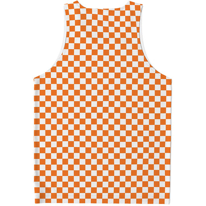 Orange And White Checkered Pattern Print Men's Tank Top
