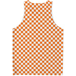Orange And White Checkered Pattern Print Men's Tank Top