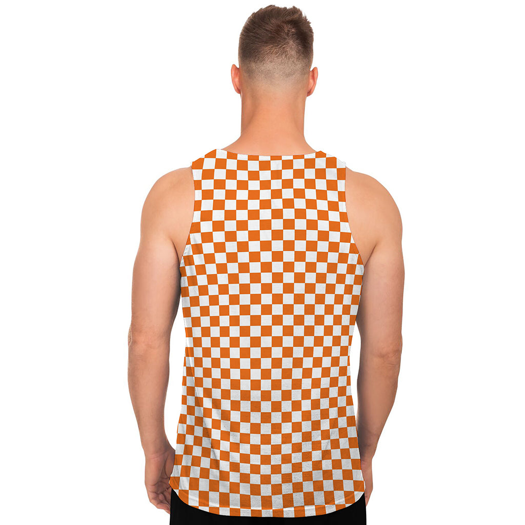 Orange And White Checkered Pattern Print Men's Tank Top