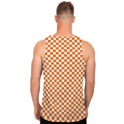 Orange And White Checkered Pattern Print Men's Tank Top