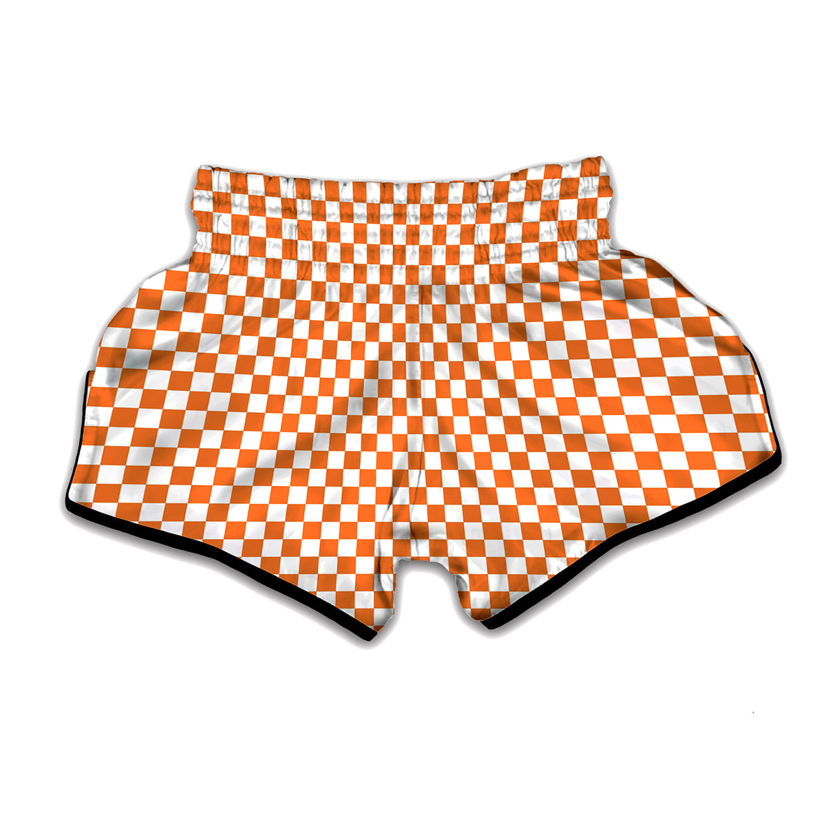 Orange And White Checkered Pattern Print Muay Thai Boxing Shorts