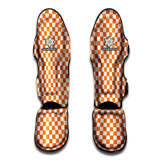 Orange And White Checkered Pattern Print Muay Thai Shin Guard
