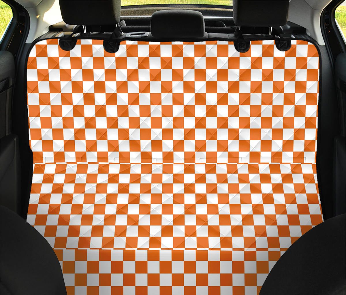 Orange And White Checkered Pattern Print Pet Car Back Seat Cover