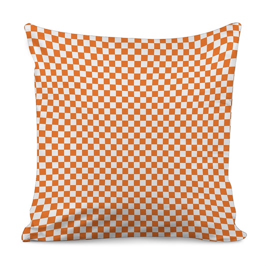 Orange And White Checkered Pattern Print Pillow Cover