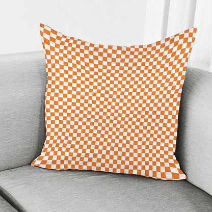 Orange And White Checkered Pattern Print Pillow Cover