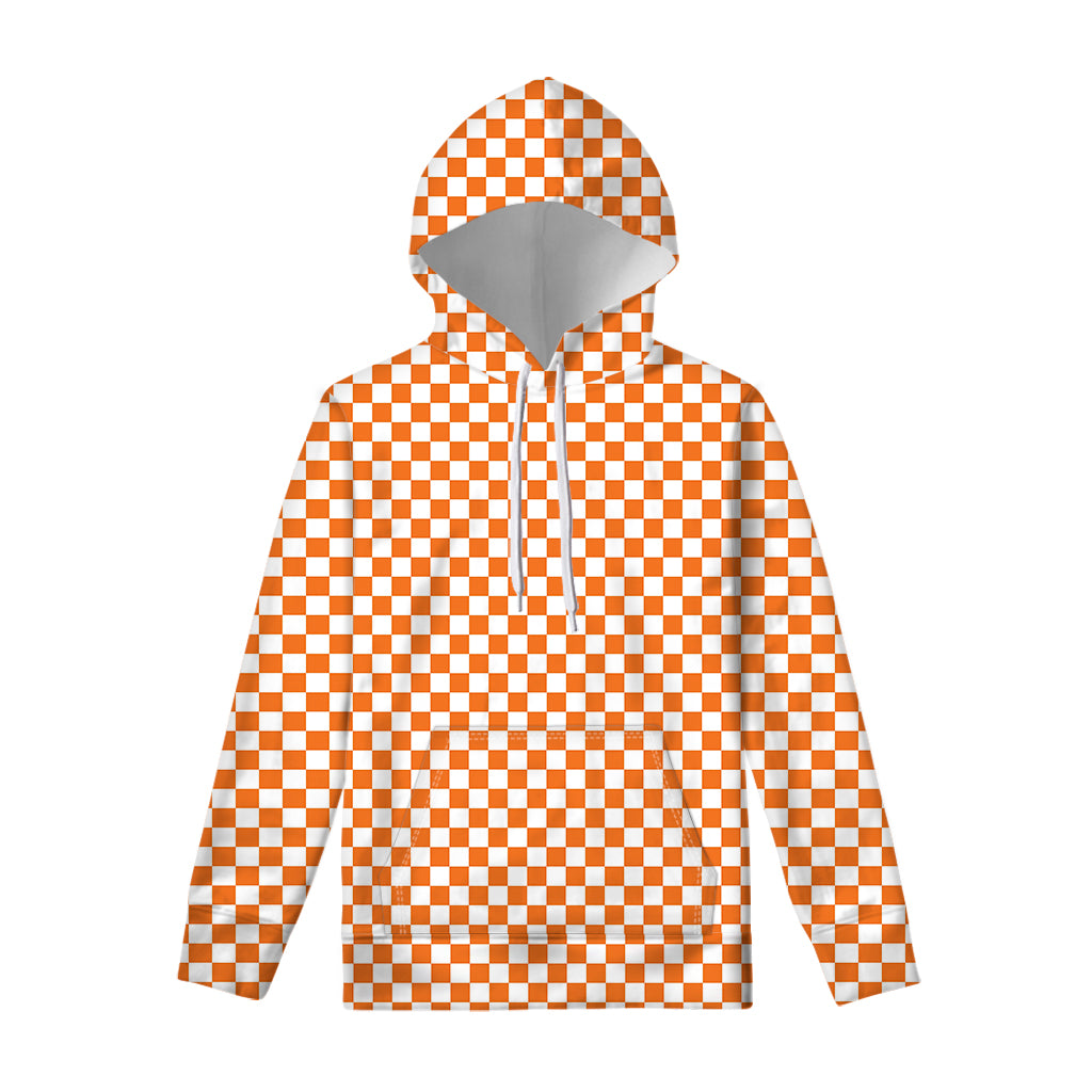 Orange And White Checkered Pattern Print Pullover Hoodie