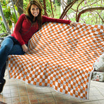 Orange And White Checkered Pattern Print Quilt
