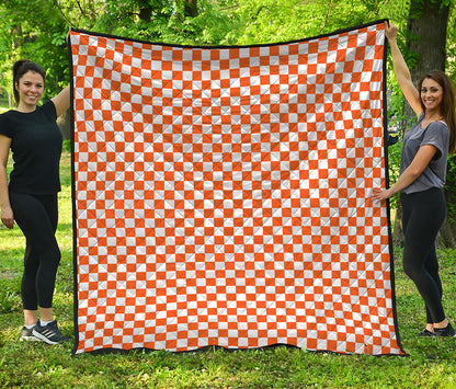 Orange And White Checkered Pattern Print Quilt