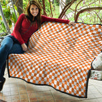 Orange And White Checkered Pattern Print Quilt