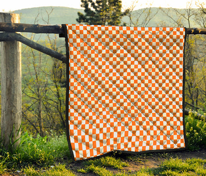 Orange And White Checkered Pattern Print Quilt