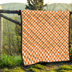 Orange And White Checkered Pattern Print Quilt