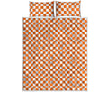 Orange And White Checkered Pattern Print Quilt Bed Set