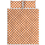 Orange And White Checkered Pattern Print Quilt Bed Set