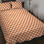 Orange And White Checkered Pattern Print Quilt Bed Set