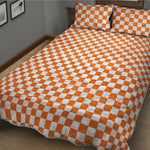 Orange And White Checkered Pattern Print Quilt Bed Set