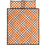 Orange And White Checkered Pattern Print Quilt Bed Set