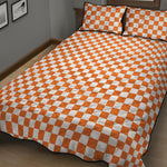 Orange And White Checkered Pattern Print Quilt Bed Set