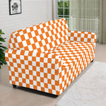 Orange And White Checkered Pattern Print Sofa Cover