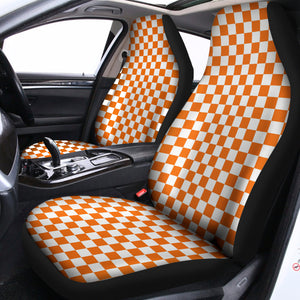 Orange And White Checkered Pattern Print Universal Fit Car Seat Covers