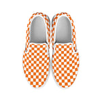 Orange And White Checkered Pattern Print White Slip On Shoes