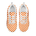 Orange And White Checkered Pattern Print White Sneakers