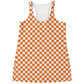 Orange And White Checkered Pattern Print Women's Racerback Tank Top