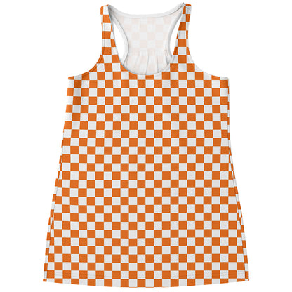 Orange And White Checkered Pattern Print Women's Racerback Tank Top