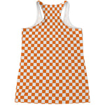 Orange And White Checkered Pattern Print Women's Racerback Tank Top