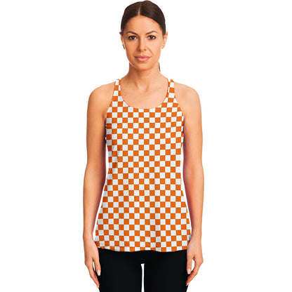 Orange And White Checkered Pattern Print Women's Racerback Tank Top